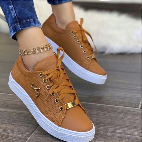 Women Flat Sneakers Breathable Lace-up Shoes For Girls - ROUTINE FASHION