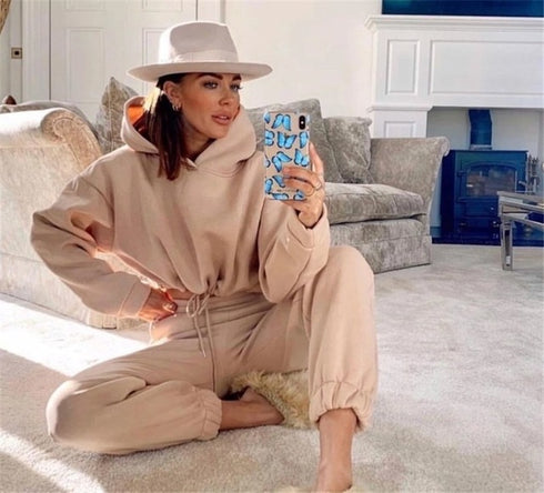 Women Solidcolour Casual Sports 2 Pieces Set Sweatshirt - ROUTINE FASHION