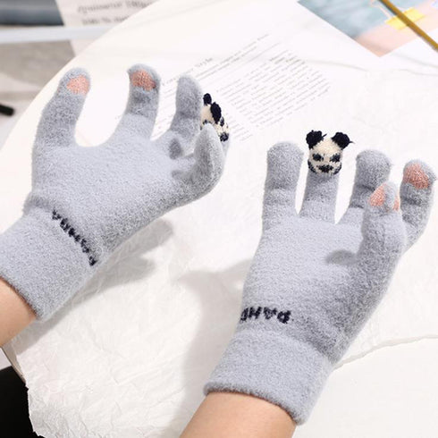 Knitted Gloves Touchscreen Winter Cute Panda Warm Goves For Cycling Women - ROUTINE FASHION