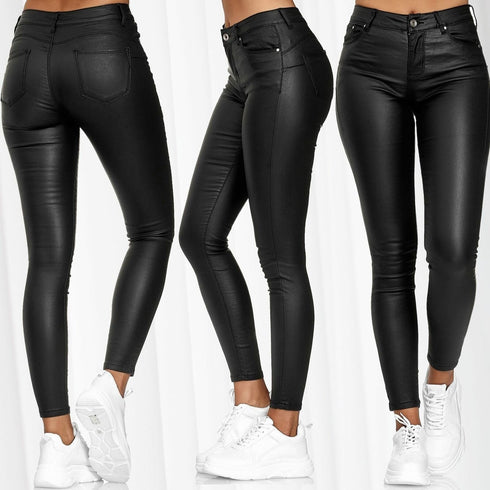Women's solid color leather casual pants foot pants - ROUTINE FASHION