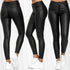 Women's solid color leather casual pants foot pants - ROUTINE FASHION