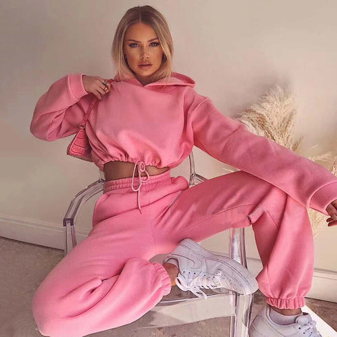 Women Solidcolour Casual Sports 2 Pieces Set Sweatshirt - ROUTINE FASHION