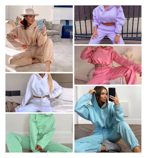 Women Solidcolour Casual Sports 2 Pieces Set Sweatshirt - ROUTINE FASHION