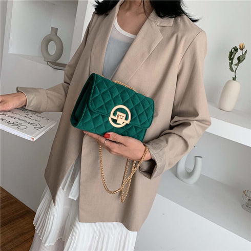 Lingge Embroidery Thread Shoulder Bag Chain Velvet Crossbody Bag - ROUTINE FASHION