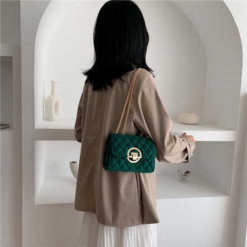 Lingge Embroidery Thread Shoulder Bag Chain Velvet Crossbody Bag - ROUTINE FASHION