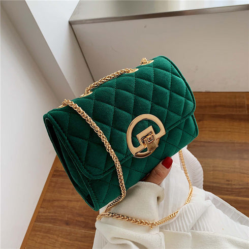 Lingge Embroidery Thread Shoulder Bag Chain Velvet Crossbody Bag - ROUTINE FASHION