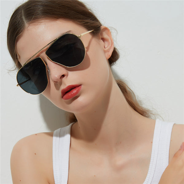 A1166 Polygonal Big Frame Sunglasses, Metal Frame Sunglasses For Women - ROUTINE FASHION
