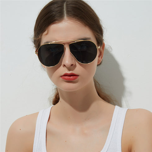 A1166 Polygonal Big Frame Sunglasses, Metal Frame Sunglasses For Women - ROUTINE FASHION