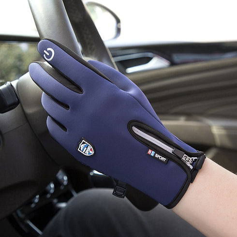 Leather Velvet Gloves Plus Velvet Warm Gloves Touch Screen Non-slip Sports Cycling Gloves - ROUTINE FASHION
