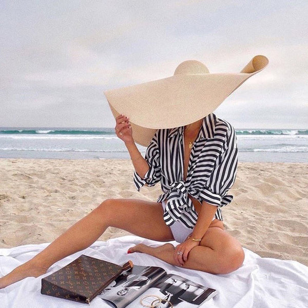 25CM Wide Brim Oversized Beach Hats For Women Large Straw Hat UV Protection - ROUTINE FASHION