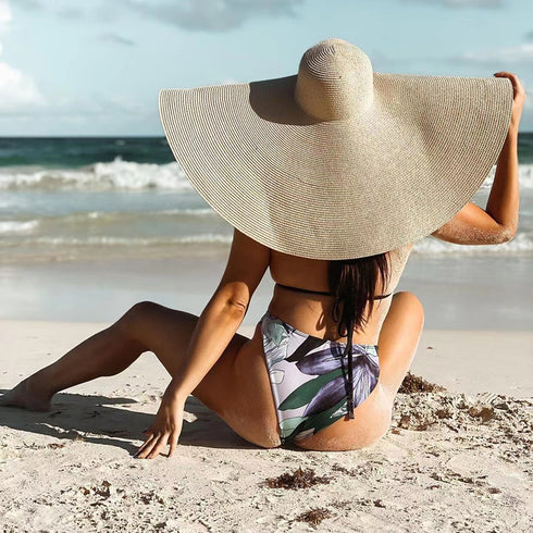 25CM Wide Brim Oversized Beach Hats For Women Large Straw Hat UV Protection - ROUTINE FASHION