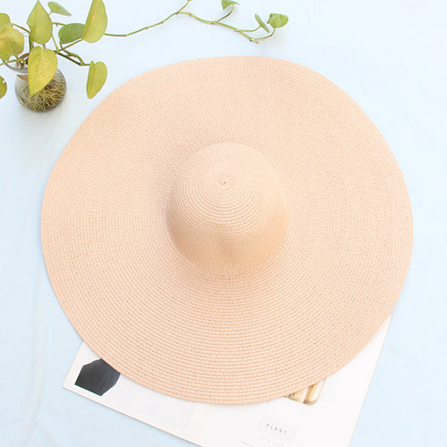 25CM Wide Brim Oversized Beach Hats For Women Large Straw Hat UV Protection - ROUTINE FASHION