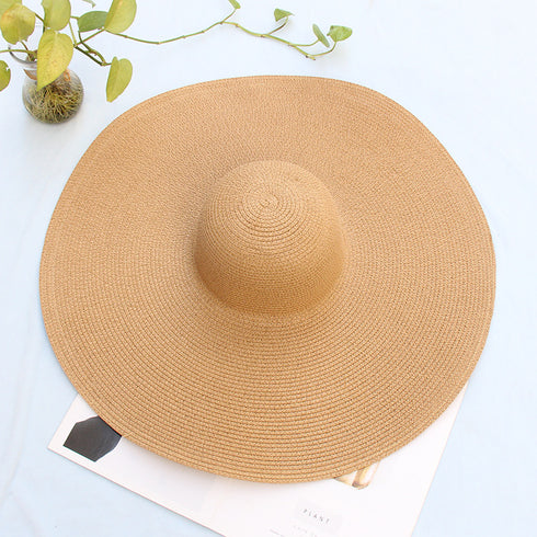 25CM Wide Brim Oversized Beach Hats For Women Large Straw Hat UV Protection - ROUTINE FASHION