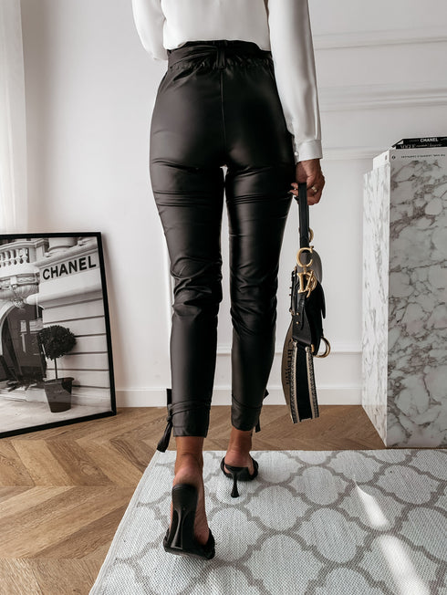 European And American Women Fashion Casual Pu Pants Leather Pants Including Belt - ROUTINE FASHION