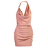 Satin Party Dress V Neck Backless Mini Sleeveless Summer Party Dress - ROUTINE FASHION