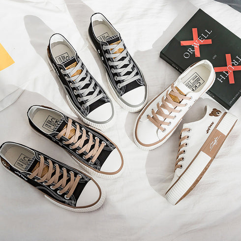 Bear Canvas Shoes For Women Spring New Korean Board Shoes For Female Students - ROUTINE FASHION