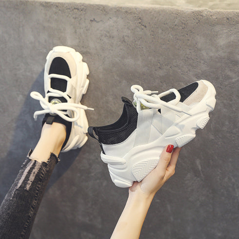 Woman Mesh Surface Breathable Casual Shoes Fashion Woman Lace-up Vulcanized Shoes Platform Comfort Woman Sneakers - ROUTINE FASHION