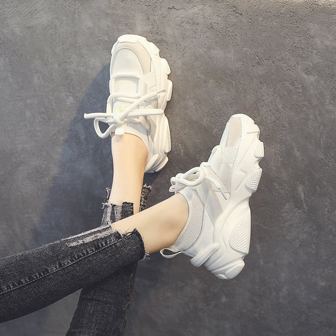 Woman Mesh Surface Breathable Casual Shoes Fashion Woman Lace-up Vulcanized Shoes Platform Comfort Woman Sneakers - ROUTINE FASHION