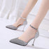 Sequin Pointed High Heels Stiletto Hollow Word Buckle Banquet Bridal Shoes - ROUTINE FASHION