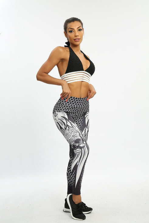 Honeycomb Skull Fitness Legging Solid Color Sexy Fashion Print Leggings Polyester Wings High Waist Women Legging - ROUTINE FASHION