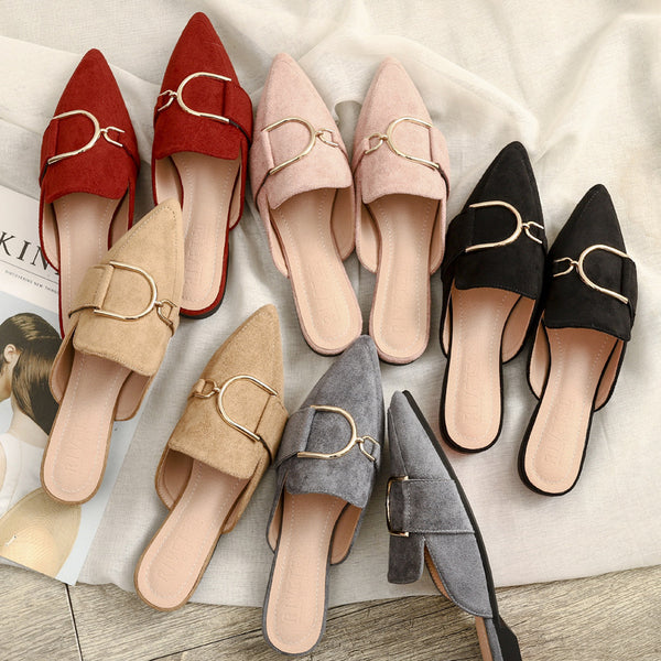 Womens Flats Shoes Mules Slippers Decoration Metal - ROUTINE FASHION