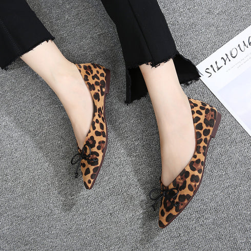 Women flats Shoes Leopard Pattern Slip On ballerina Pointed Toe Suede - ROUTINE FASHION