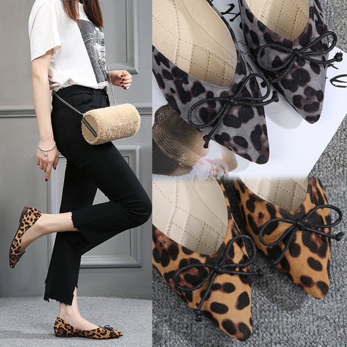 Women flats Shoes Leopard Pattern Slip On ballerina Pointed Toe Suede - ROUTINE FASHION