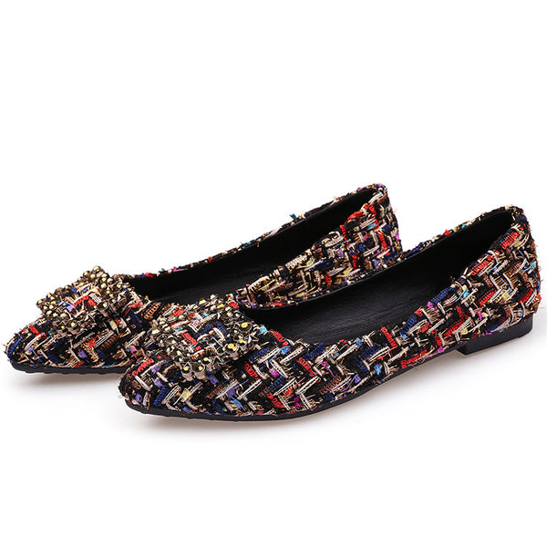 Square Buckle Rhinestone Single Shoes Women Pointed Flat Shoes Women Shoes - ROUTINE FASHION