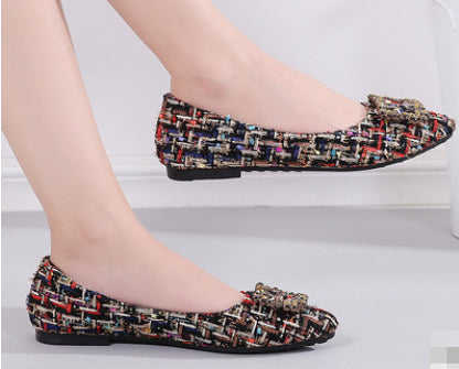 Square Buckle Rhinestone Single Shoes Women Pointed Flat Shoes Women Shoes - ROUTINE FASHION