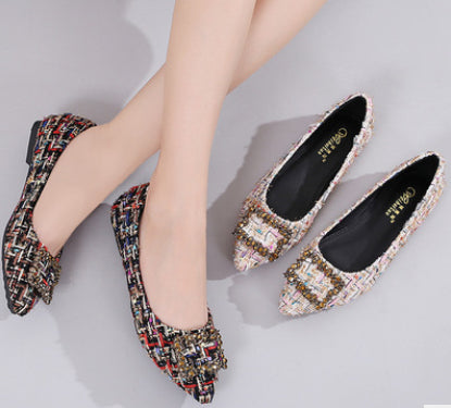Square Buckle Rhinestone Single Shoes Women Pointed Flat Shoes Women Shoes - ROUTINE FASHION