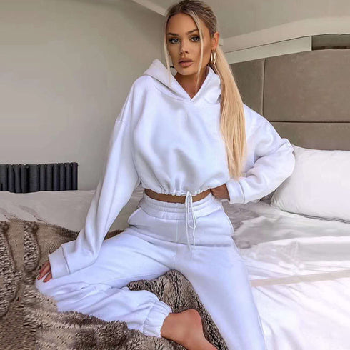 Women Solidcolour Casual Sports 2 Pieces Set Sweatshirt - ROUTINE FASHION