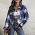 Plaid Lapel Cropped Jacket With Pockets Fashion Button Long Sleeve Short Outwear Tops Coat For Womens Clothing