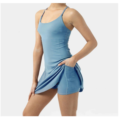 Tennis Dress Women Slip Dresses Sport Halter Skirt Shorts - ROUTINE FASHION