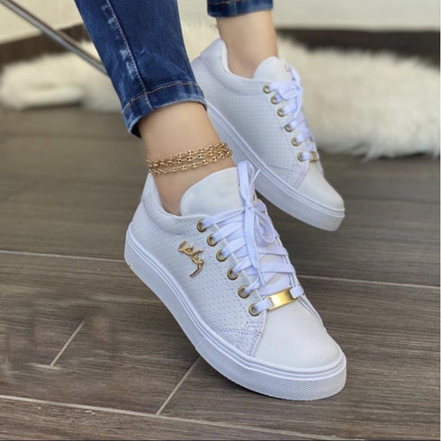 Women Flat Sneakers Breathable Lace-up Shoes For Girls - ROUTINE FASHION