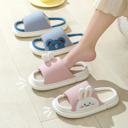 Cute Rabbit Slippers Linen House Shoes For Women - ROUTINE FASHION