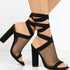Women Sandals Bandage Flock Cross Strap Lace Up High Heels Sandal - ROUTINE FASHION