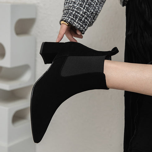 Short Boots Women's Leather Boots Boots Women's Boots Thick Heel Mid-heel Boots - ROUTINE FASHION