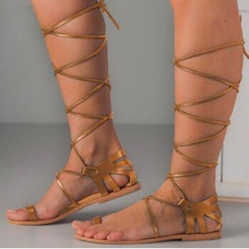 Lace-up flat sandals for women - ROUTINE FASHION