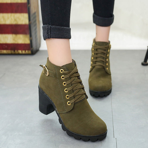 Chunky Block Heel Boots Buckle Ankle Boots Women Shoes - ROUTINE FASHION