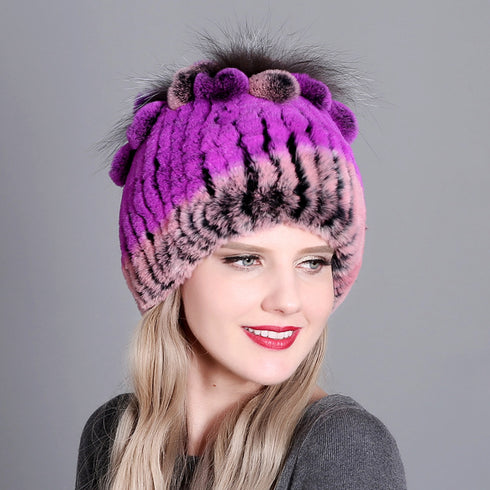 Woven Women's Fur Hats Warm And Thick Warmth Ladies Colorful Knitted Hats - ROUTINE FASHION