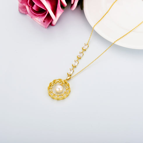 Pearl Necklace Infinity Circle Sterling Silver Pendant Necklaces for Women - ROUTINE FASHION