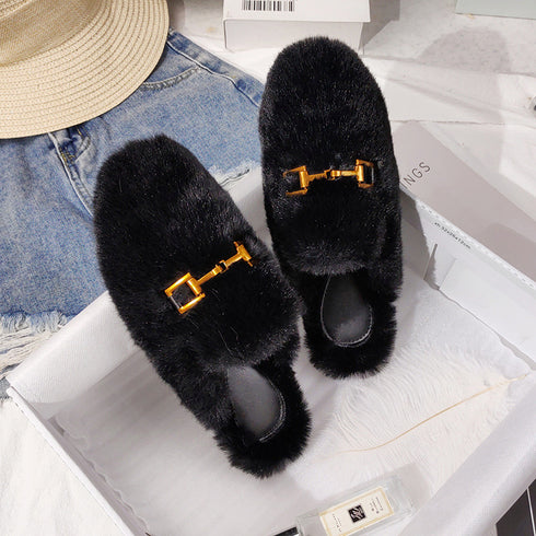 Fur Half Slippers Female Baotou Lazy People Wear Mules Outside - ROUTINE FASHION