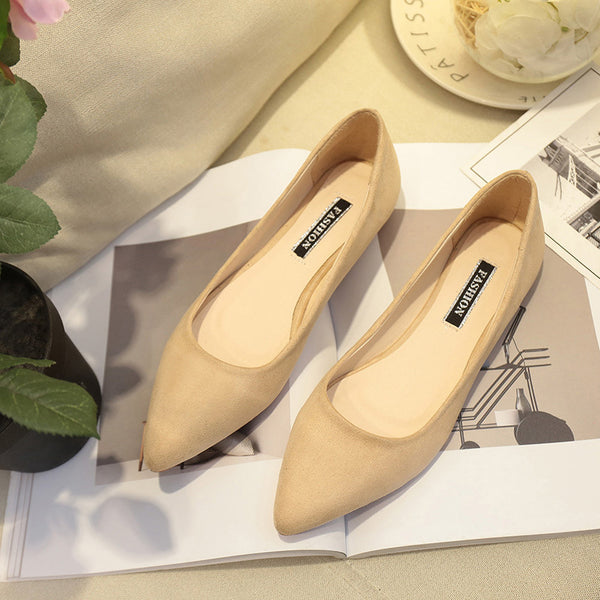 NAUSK New Women Suede Flats Fashion High Quality Basic Mixed Colors Pointy Toe Ballerina Ballet Flat Slip On Shoes - ROUTINE FASHION