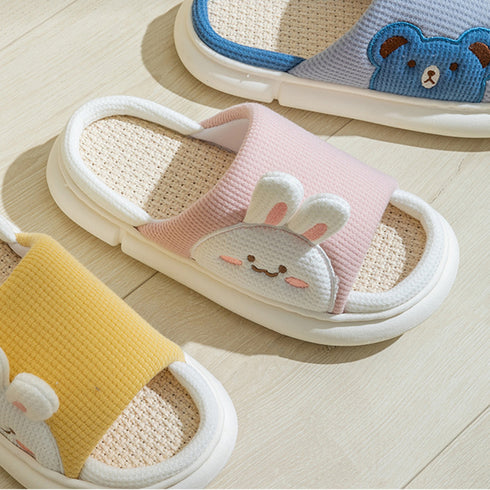 Cute Rabbit Slippers Linen House Shoes For Women - ROUTINE FASHION