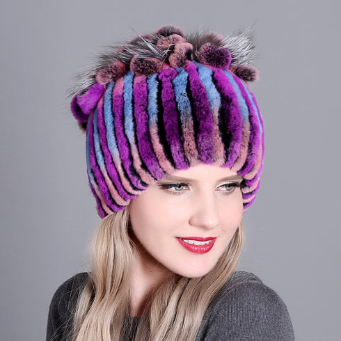 Woven Women's Fur Hats Warm And Thick Warmth Ladies Colorful Knitted Hats - ROUTINE FASHION