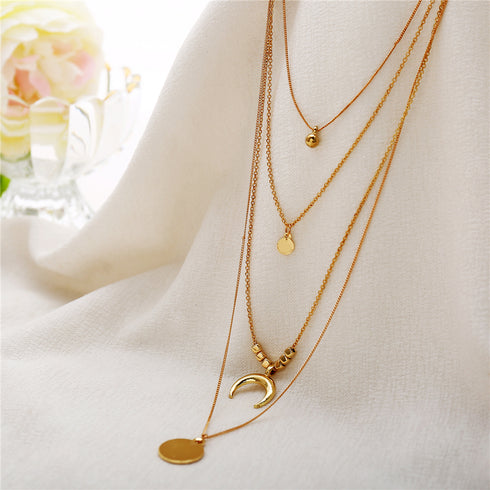 Multi-layer Moon Pendant Necklaces for Women Bohemian Wafer Elegant Necklace - ROUTINE FASHION