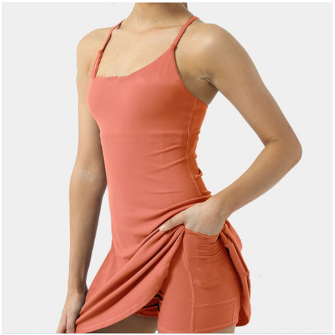Tennis Dress Women Slip Dresses Sport Halter Skirt Shorts - ROUTINE FASHION
