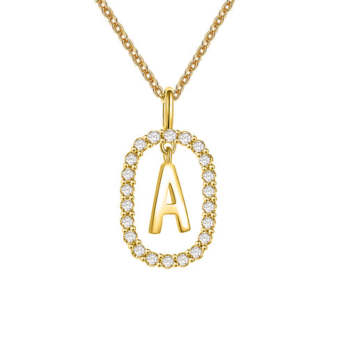 Crystal Letter Necklace Gold Name Initial Alphabet Oval Pendant Necklaces For Women - ROUTINE FASHION