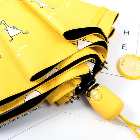 Cartoon Duck Design Automatic Umbrella Yellow Windproof UV Protect Umbrella For Women Girl Sunny And Rainy Folding Umbrellas - ROUTINE FASHION