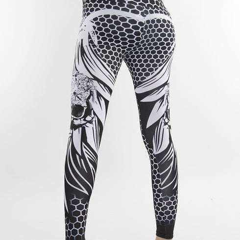 Honeycomb Skull Fitness Legging Solid Color Sexy Fashion Print Leggings Polyester Wings High Waist Women Legging - ROUTINE FASHION